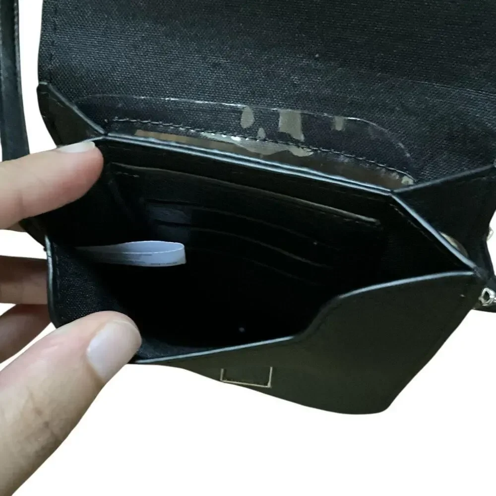 Skinny Black Leather Crossbody Wallet Purse: 80s, 90s, Y2K